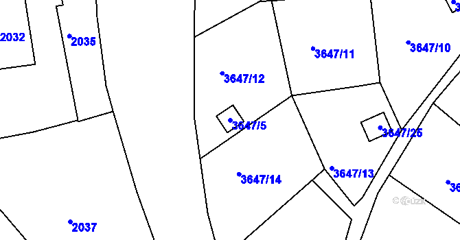 Parcela st. 3647/5 v KÚ Roudnice nad Labem, Katastrální mapa
