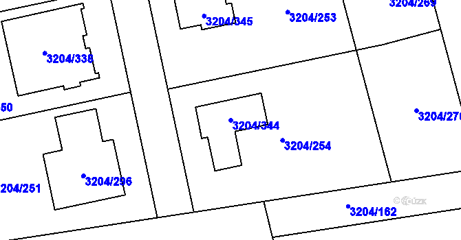 Parcela st. 3204/344 v KÚ Roudnice nad Labem, Katastrální mapa