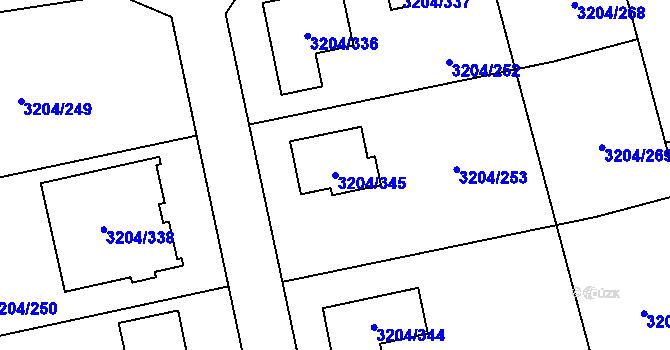 Parcela st. 3204/345 v KÚ Roudnice nad Labem, Katastrální mapa