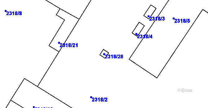 Parcela st. 2318/28 v KÚ Roudnice nad Labem, Katastrální mapa