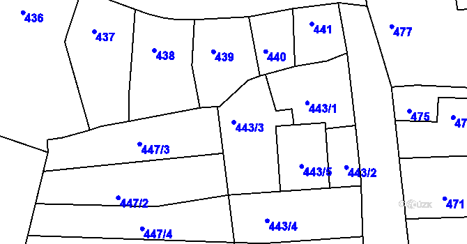 Parcela st. 443/3 v KÚ Roudnice nad Labem, Katastrální mapa