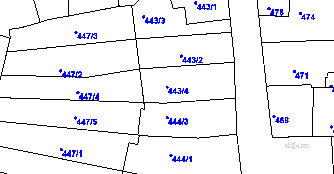 Parcela st. 443/4 v KÚ Roudnice nad Labem, Katastrální mapa