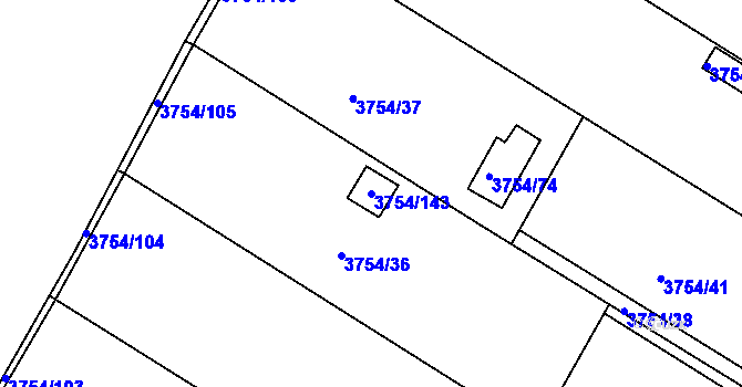 Parcela st. 3754/143 v KÚ Roudnice nad Labem, Katastrální mapa