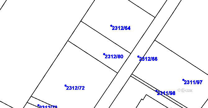 Parcela st. 2312/80 v KÚ Roudnice nad Labem, Katastrální mapa