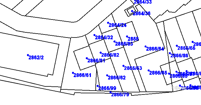 Parcela st. 2866/82 v KÚ Roudnice nad Labem, Katastrální mapa