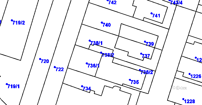 Parcela st. 738/2 v KÚ Roudnice nad Labem, Katastrální mapa