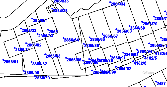 Parcela st. 2866/86 v KÚ Roudnice nad Labem, Katastrální mapa