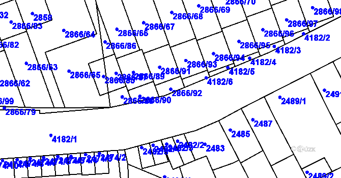 Parcela st. 2866/92 v KÚ Roudnice nad Labem, Katastrální mapa