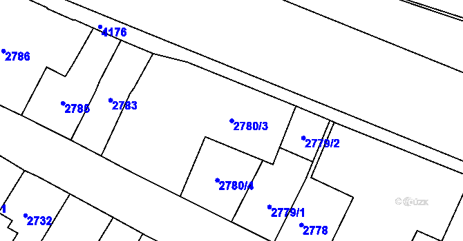 Parcela st. 2780/3 v KÚ Roudnice nad Labem, Katastrální mapa