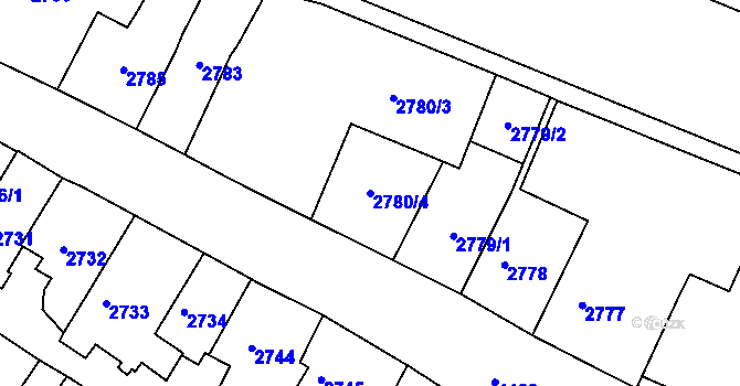 Parcela st. 2780/4 v KÚ Roudnice nad Labem, Katastrální mapa