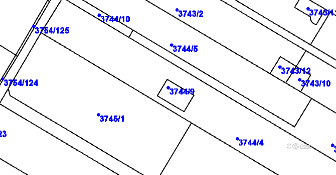 Parcela st. 3744/9 v KÚ Roudnice nad Labem, Katastrální mapa