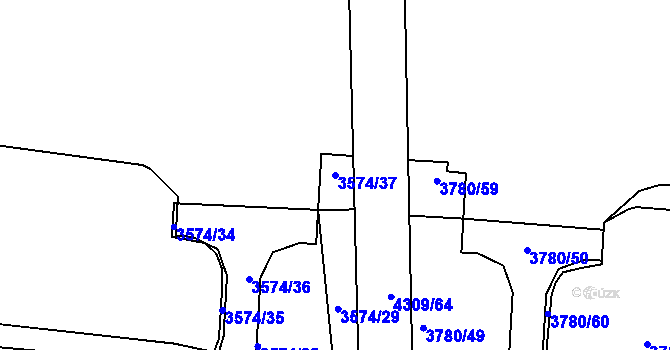 Parcela st. 3574/37 v KÚ Roudnice nad Labem, Katastrální mapa