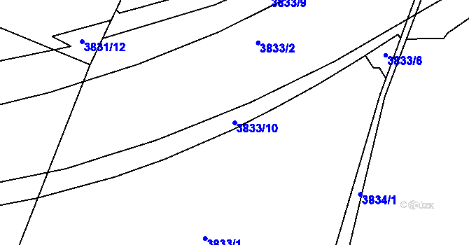 Parcela st. 3833/10 v KÚ Roudnice nad Labem, Katastrální mapa