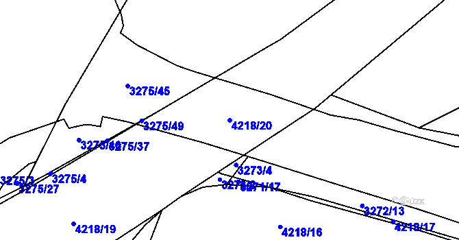 Parcela st. 4218/20 v KÚ Roudnice nad Labem, Katastrální mapa