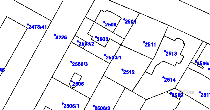 Parcela st. 2503/1 v KÚ Roudnice nad Labem, Katastrální mapa