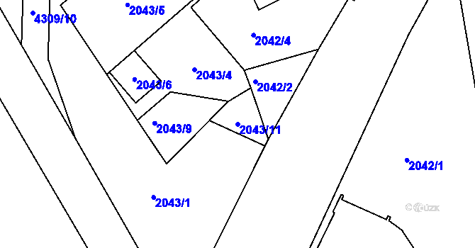Parcela st. 2043/11 v KÚ Roudnice nad Labem, Katastrální mapa