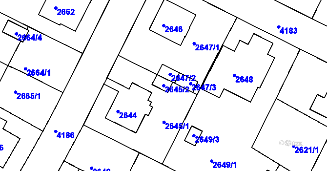 Parcela st. 2645/2 v KÚ Roudnice nad Labem, Katastrální mapa
