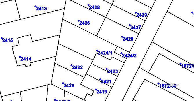 Parcela st. 2424/1 v KÚ Roudnice nad Labem, Katastrální mapa