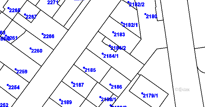 Parcela st. 2184/1 v KÚ Roudnice nad Labem, Katastrální mapa