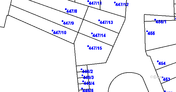 Parcela st. 447/15 v KÚ Roudnice nad Labem, Katastrální mapa