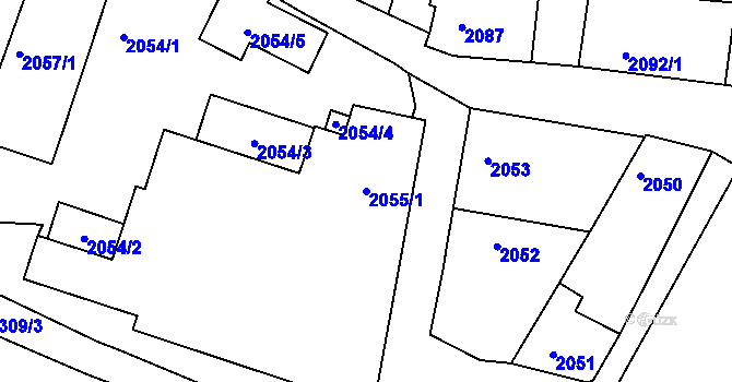 Parcela st. 2055/1 v KÚ Roudnice nad Labem, Katastrální mapa