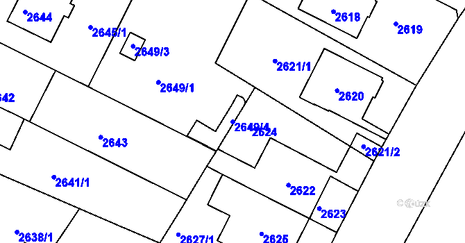 Parcela st. 2649/4 v KÚ Roudnice nad Labem, Katastrální mapa