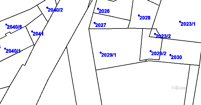 Parcela st. 2029/1 v KÚ Roudnice nad Labem, Katastrální mapa