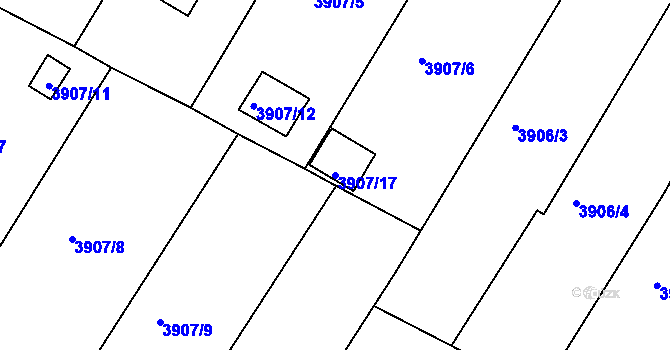 Parcela st. 3907/17 v KÚ Roudnice nad Labem, Katastrální mapa