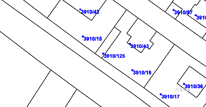 Parcela st. 3910/125 v KÚ Roudnice nad Labem, Katastrální mapa