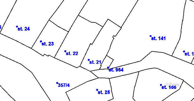 Parcela st. 21 v KÚ Podlusky, Katastrální mapa