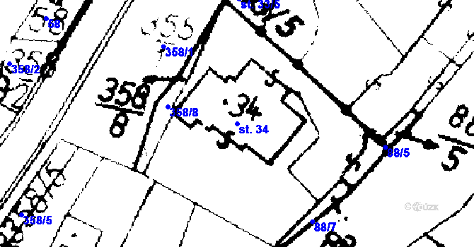 Parcela st. 34 v KÚ Podlusky, Katastrální mapa