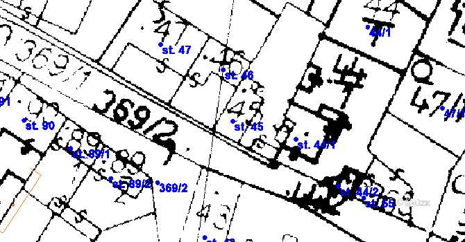 Parcela st. 45 v KÚ Podlusky, Katastrální mapa