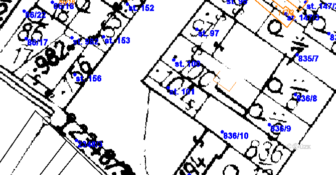 Parcela st. 101 v KÚ Podlusky, Katastrální mapa