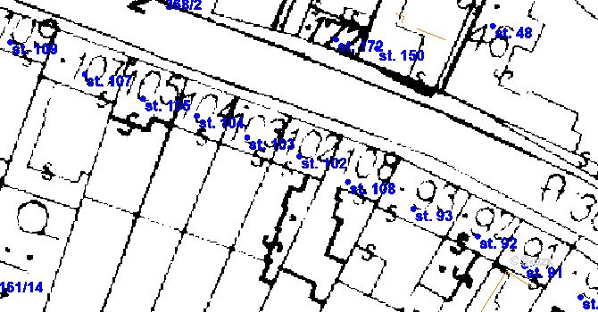 Parcela st. 102 v KÚ Podlusky, Katastrální mapa