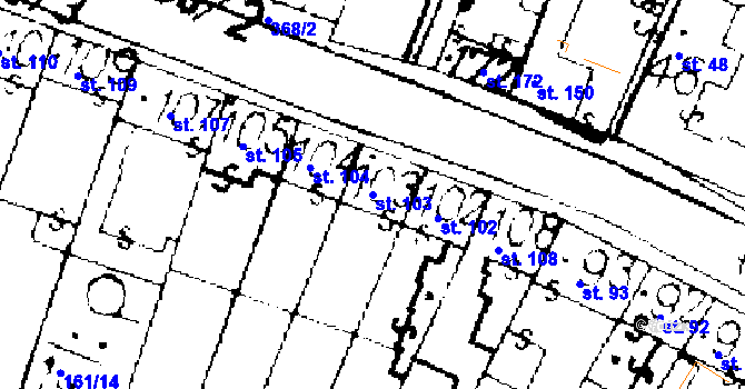 Parcela st. 103 v KÚ Podlusky, Katastrální mapa