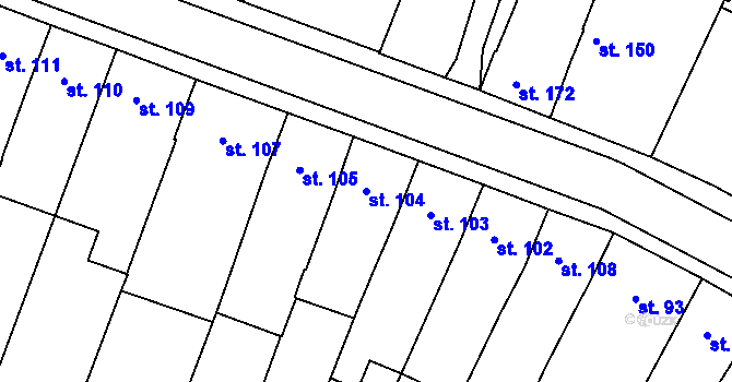 Parcela st. 104 v KÚ Podlusky, Katastrální mapa