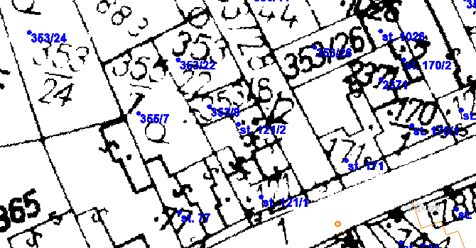 Parcela st. 121/2 v KÚ Podlusky, Katastrální mapa