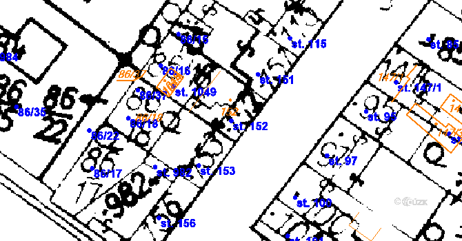 Parcela st. 152 v KÚ Podlusky, Katastrální mapa