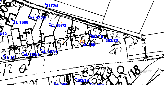 Parcela st. 155 v KÚ Podlusky, Katastrální mapa
