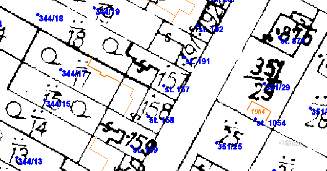 Parcela st. 157 v KÚ Podlusky, Katastrální mapa