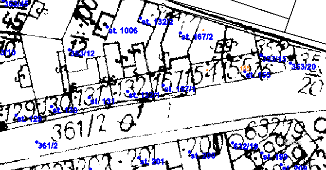 Parcela st. 167/1 v KÚ Podlusky, Katastrální mapa