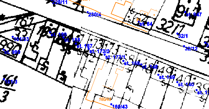 Parcela st. 173/1 v KÚ Podlusky, Katastrální mapa