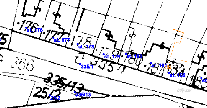 Parcela st. 179 v KÚ Podlusky, Katastrální mapa