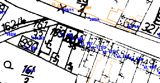 Parcela st. 187 v KÚ Podlusky, Katastrální mapa