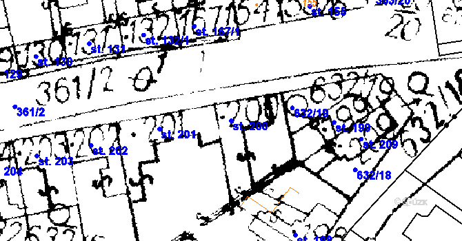 Parcela st. 200 v KÚ Podlusky, Katastrální mapa