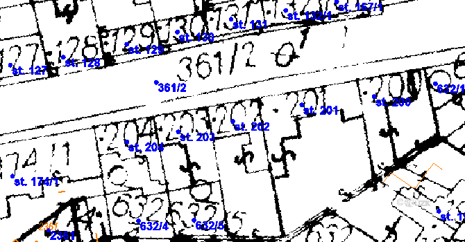 Parcela st. 202 v KÚ Podlusky, Katastrální mapa