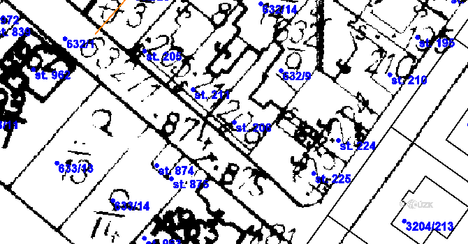 Parcela st. 206 v KÚ Podlusky, Katastrální mapa