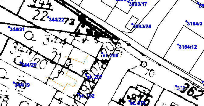 Parcela st. 208 v KÚ Podlusky, Katastrální mapa