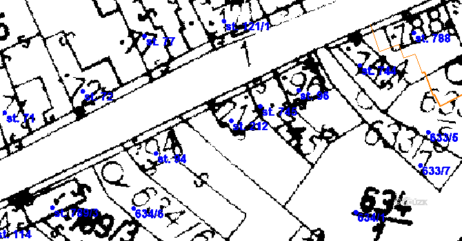 Parcela st. 212 v KÚ Podlusky, Katastrální mapa