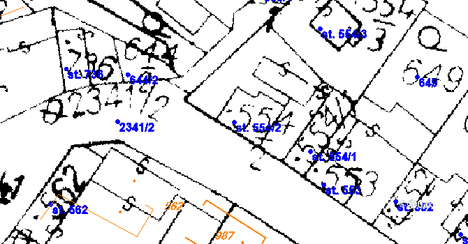Parcela st. 554/2 v KÚ Podlusky, Katastrální mapa